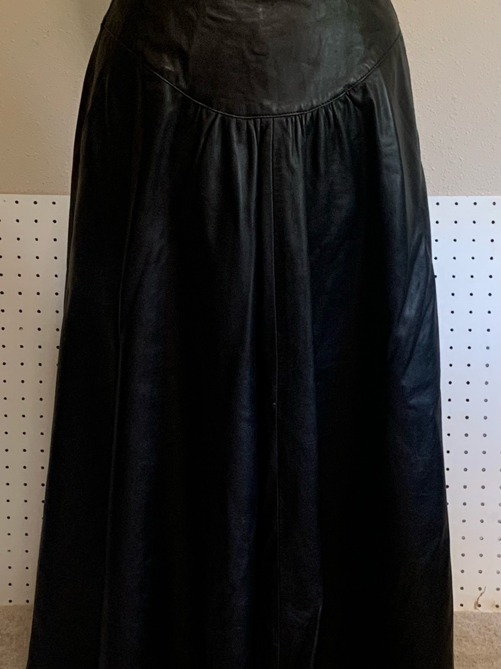 Vintage 80s black Leather A-Line Maxi Skirt